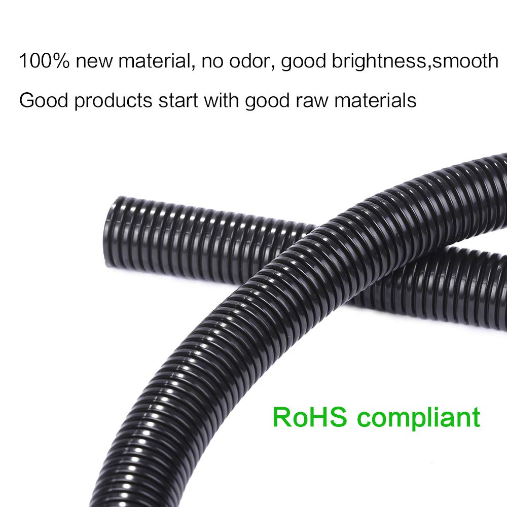 Alex Tech 25ft - 1/2 inch Split Wire Loom Tubing - Black