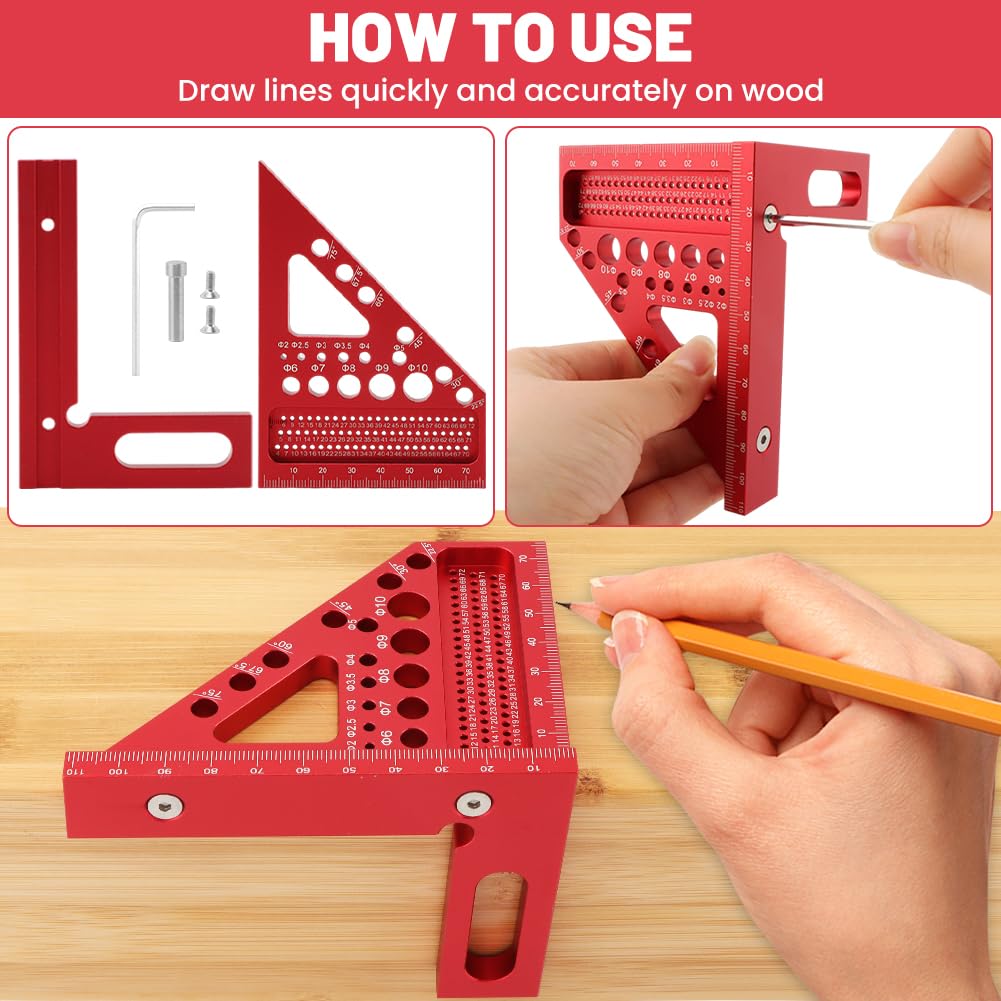 Mellisore 4.3 Inch 3D Multi-Angle Measuring Square Ruler with Angle Pin