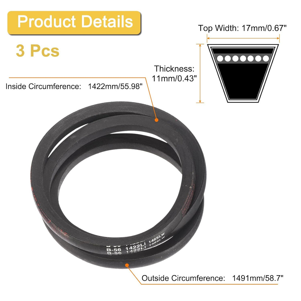 uxcell 3pcs B56 Classic Wrapped V-Belt, 59" Outer Circ B Profile V-Belt