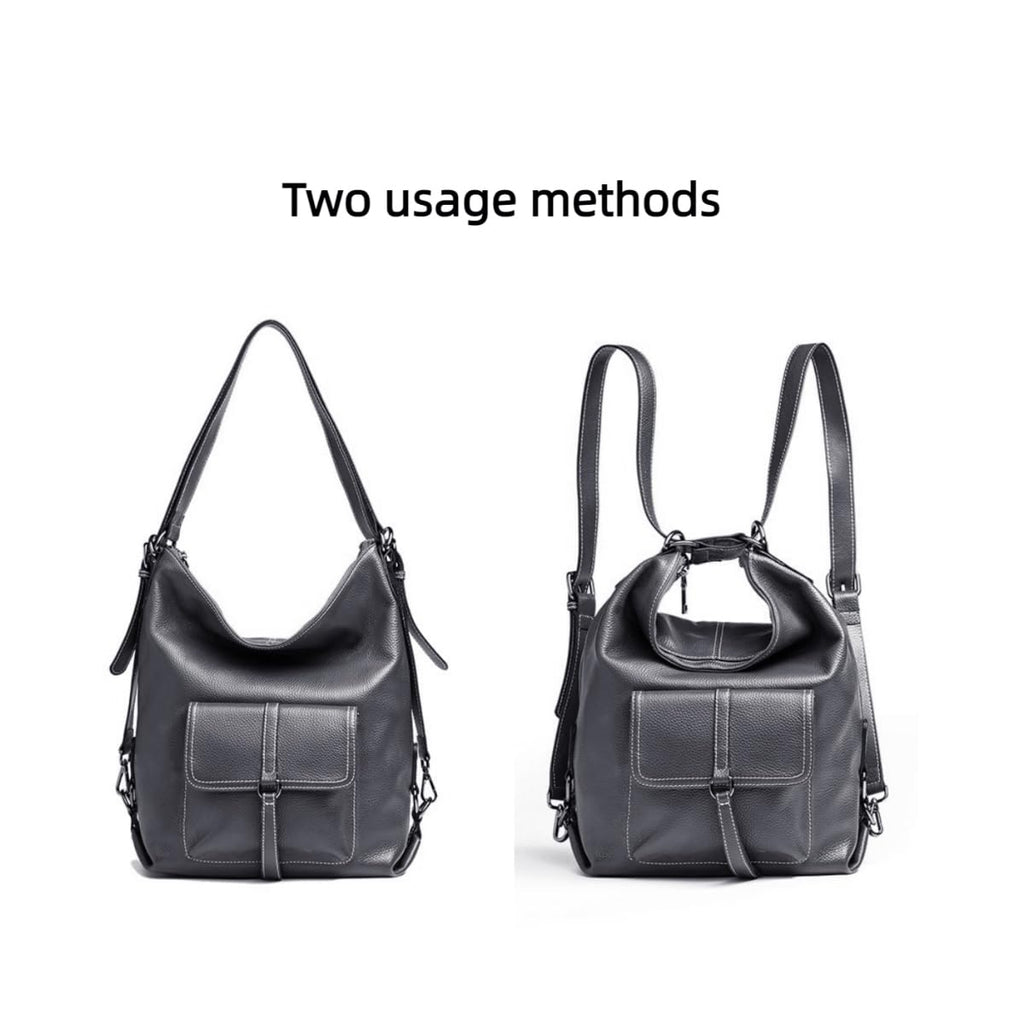 Genuine Leather Backpack Purse for Women Large Capacity (Black)