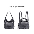 Genuine Leather Backpack Purse for Women Large Capacity (Black)