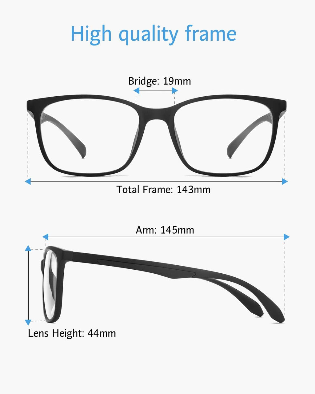 Blue Light Blocking Glasses, Anti Eyestrain Lens Lightweight Frame Eyeglasses, Black, Men/Women