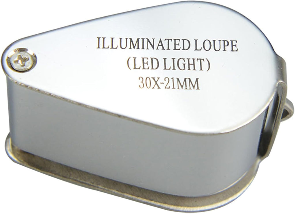 30X Jewelers Loupe with Light, Lighted Magnifying Glass Eye Loop, Illuminated LED Light Metal Pocket Magnifier for