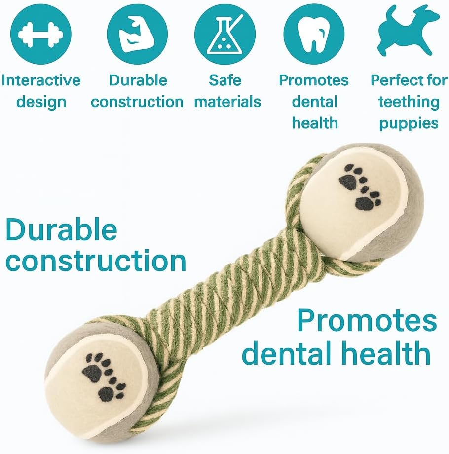 Dog Rope Chew Toy with Tennis Balls – Durable Dental Tug Toy for Puppies & Small to Large Dogs