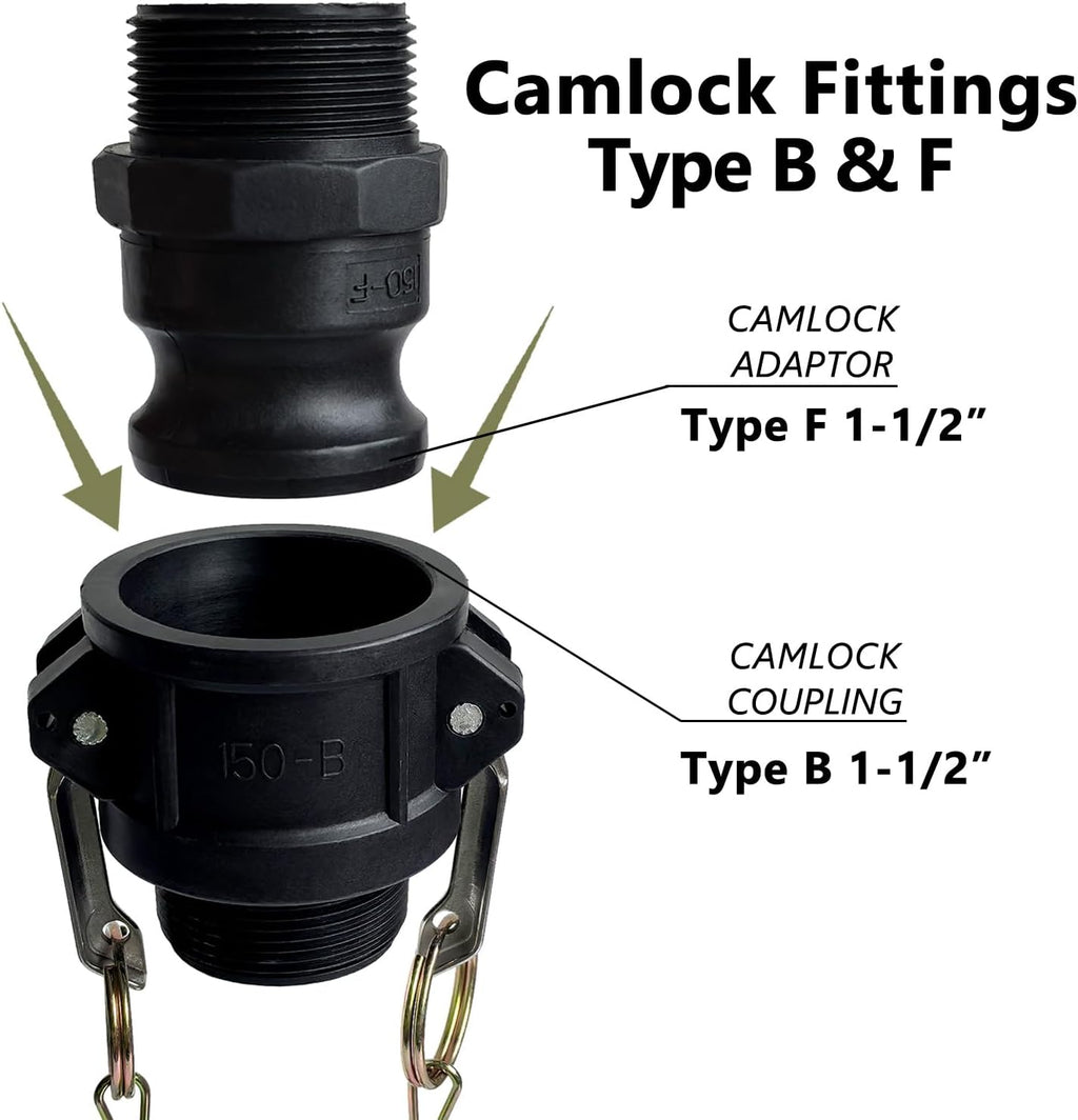 1-1/2" Camlock Fittings Type B & F Polypropylene Cam Groove Hose Fitting