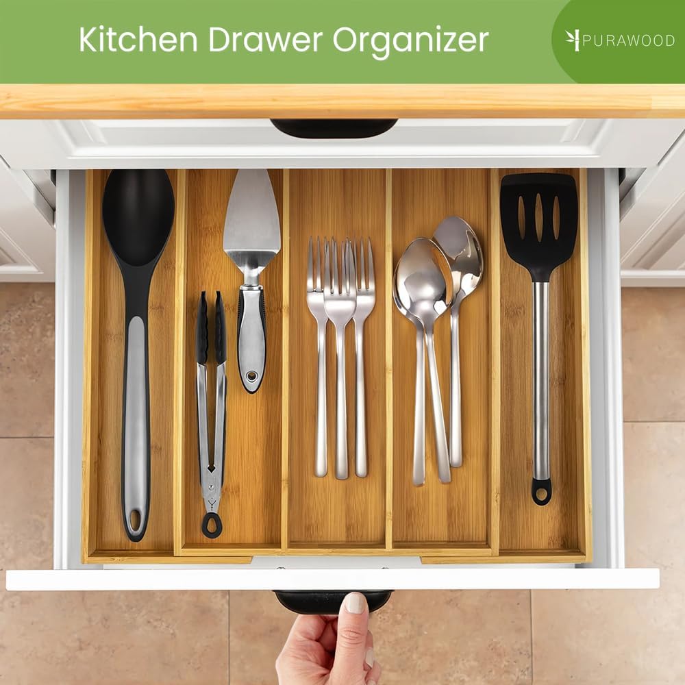 Kitchen Drawer Organizer - Expandable Utensil Drawer Organizer for Kitchen, Cutlery Tray & Silverware Organizer, 3-5