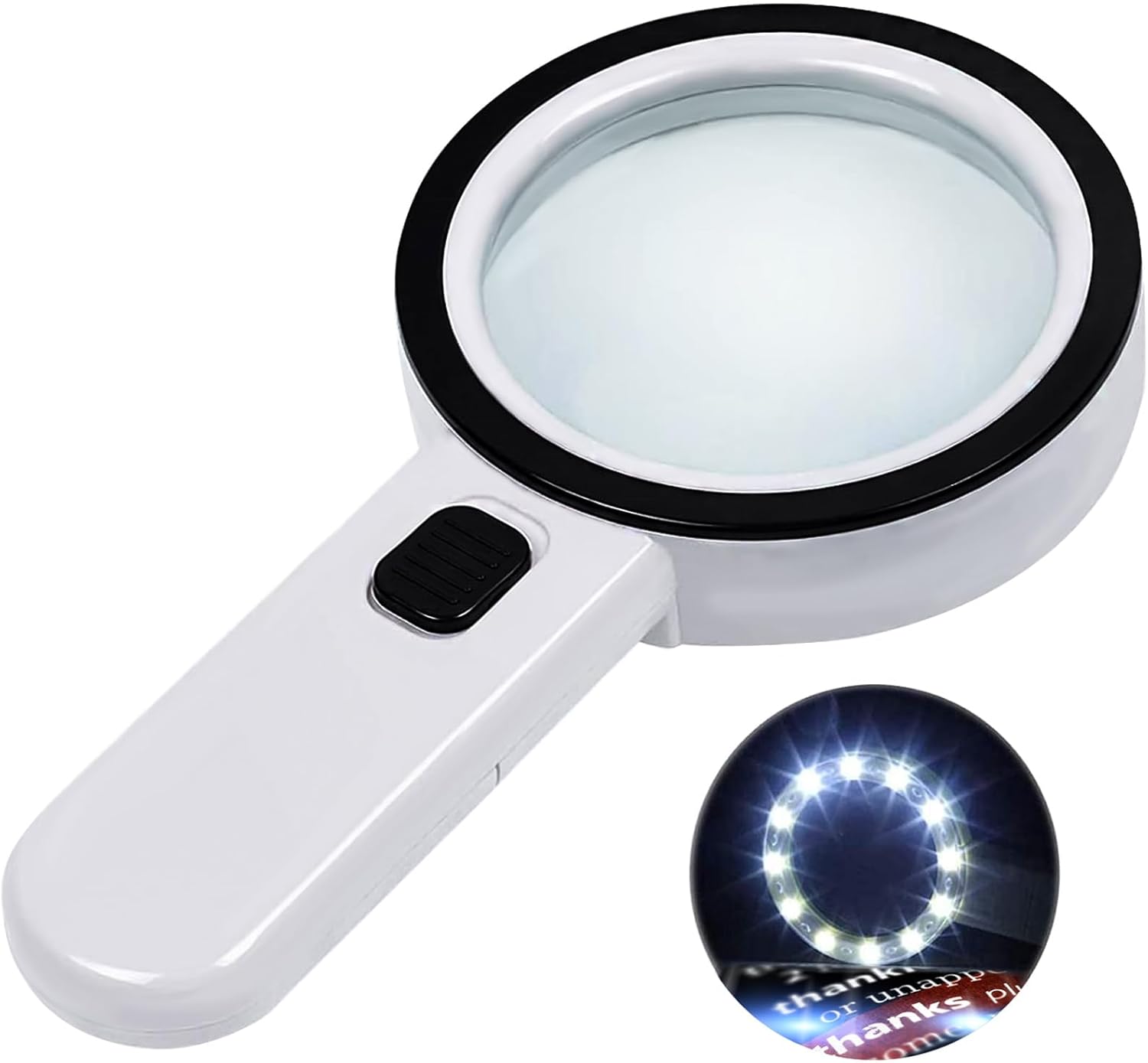 Magnifying Glass with 12 LED Lights for Senior Reading, 10X | Ultra-clear Handheld Reading Magnifier for Seniors