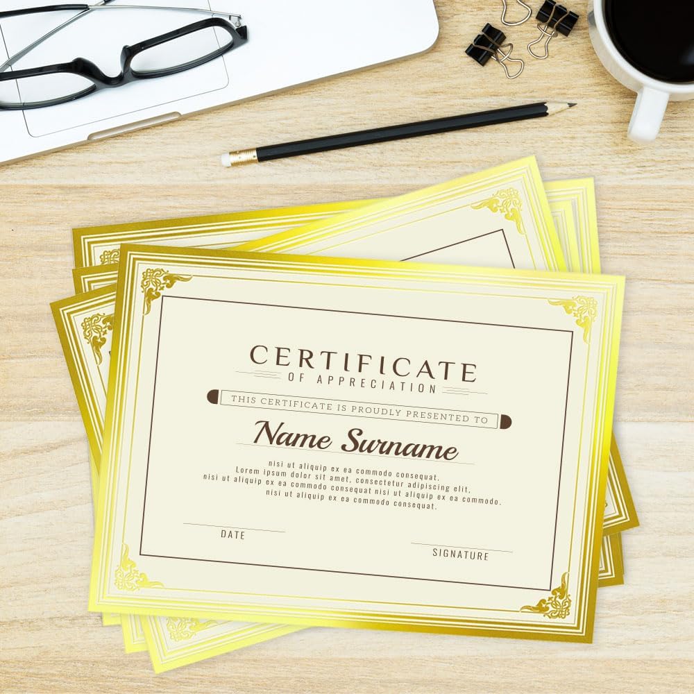 50 Sheets Certificate Papers - Blank Gold Foil Border, Letter Size 8.5x11 for Diploma, Certificates, Participation