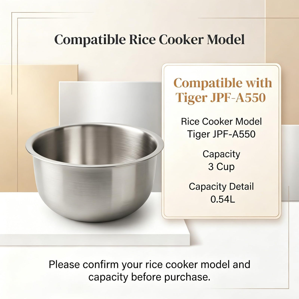 Rice Cooker Inner Pot 3 Cup Compatible with Tiger JPF-A550 Rice Maker