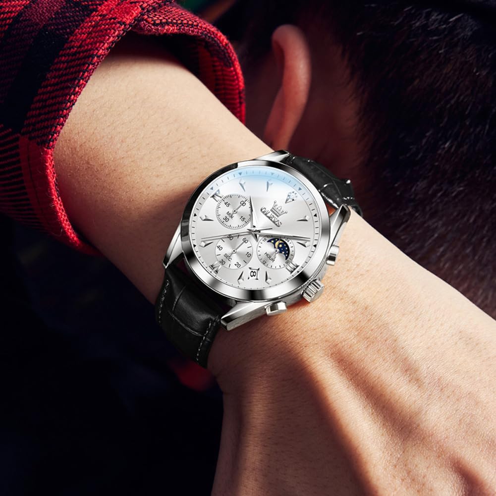Men's Leather Analog Quartz Watch Luxury Chronograph Watch Waterproof