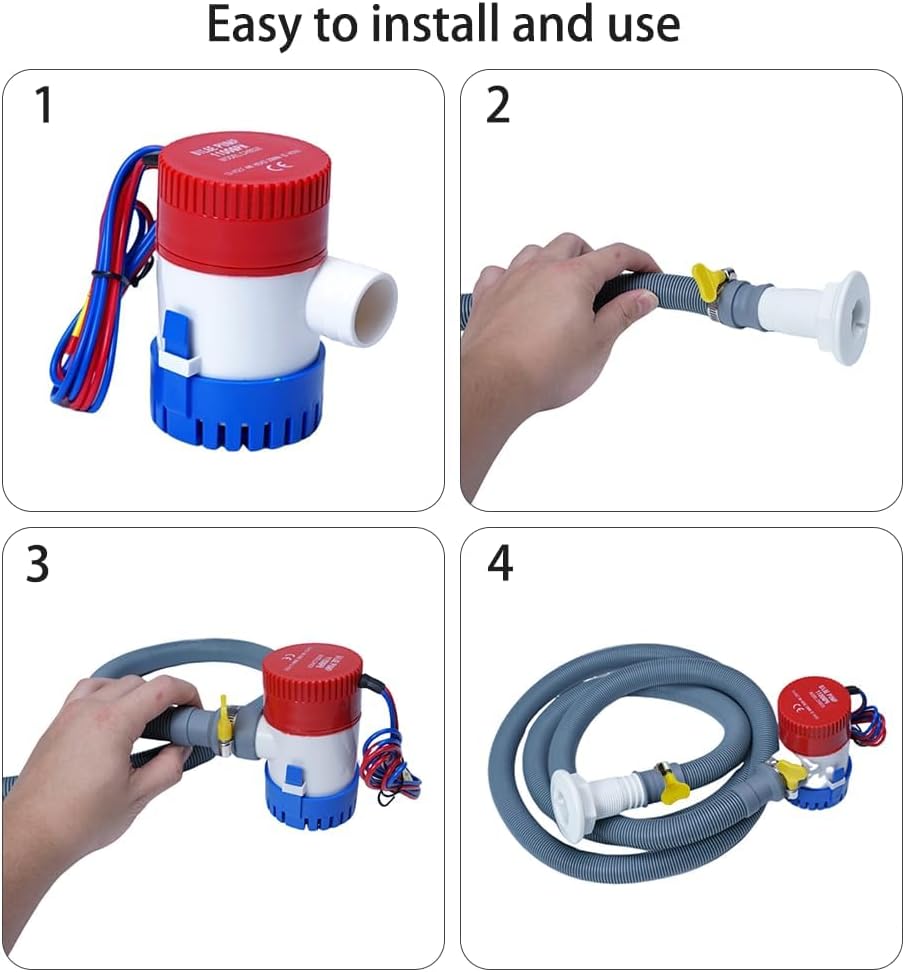 12V 1100GPH Bilge Pump Kit, Ideal for Boats, Yachts, RVs