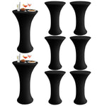 Spandex Cocktail Table Covers, 24x43 Inch, Black, 8 Pack