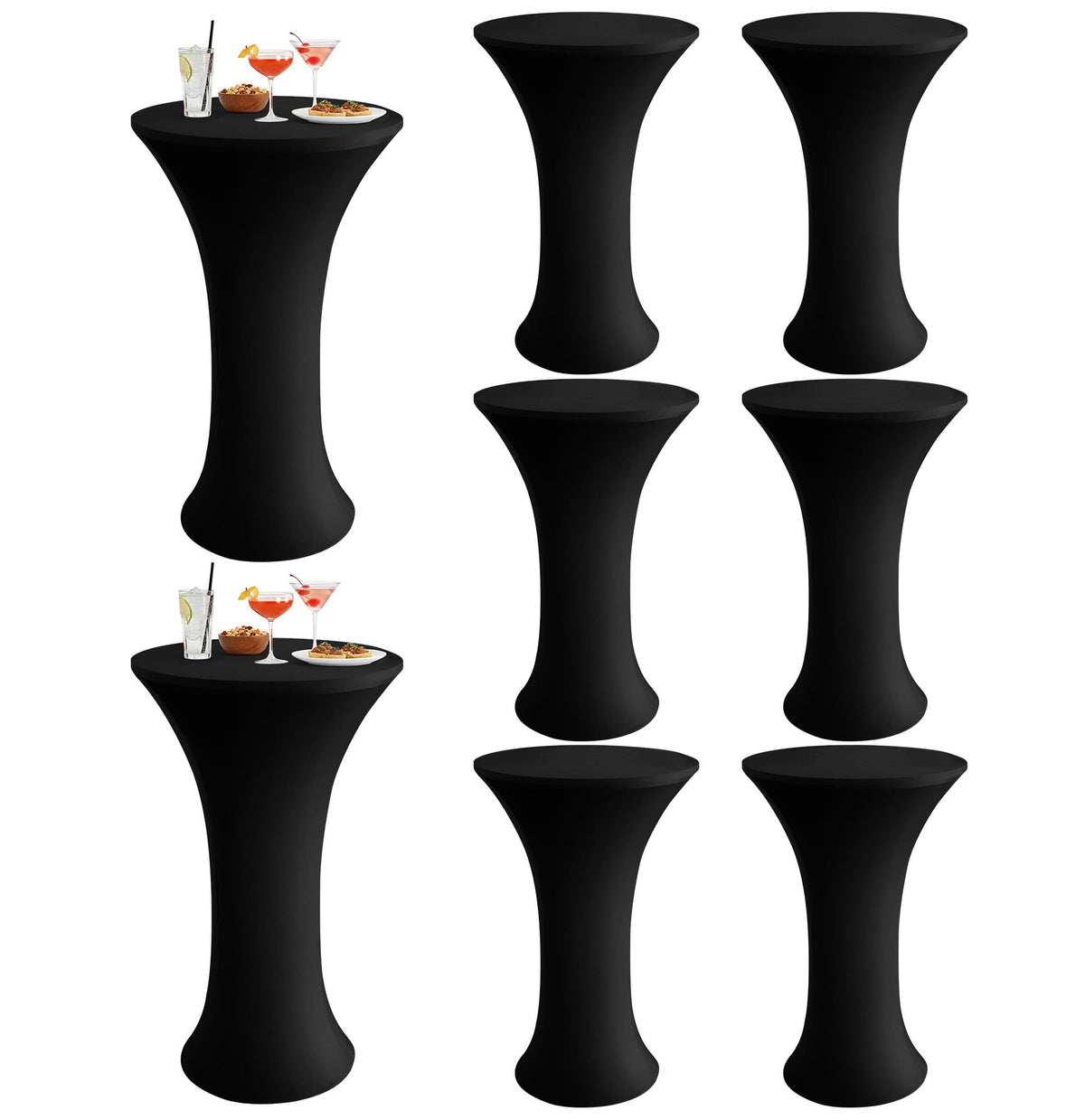 Spandex Cocktail Table Covers, 24x43 Inch, Black, 8 Pack
