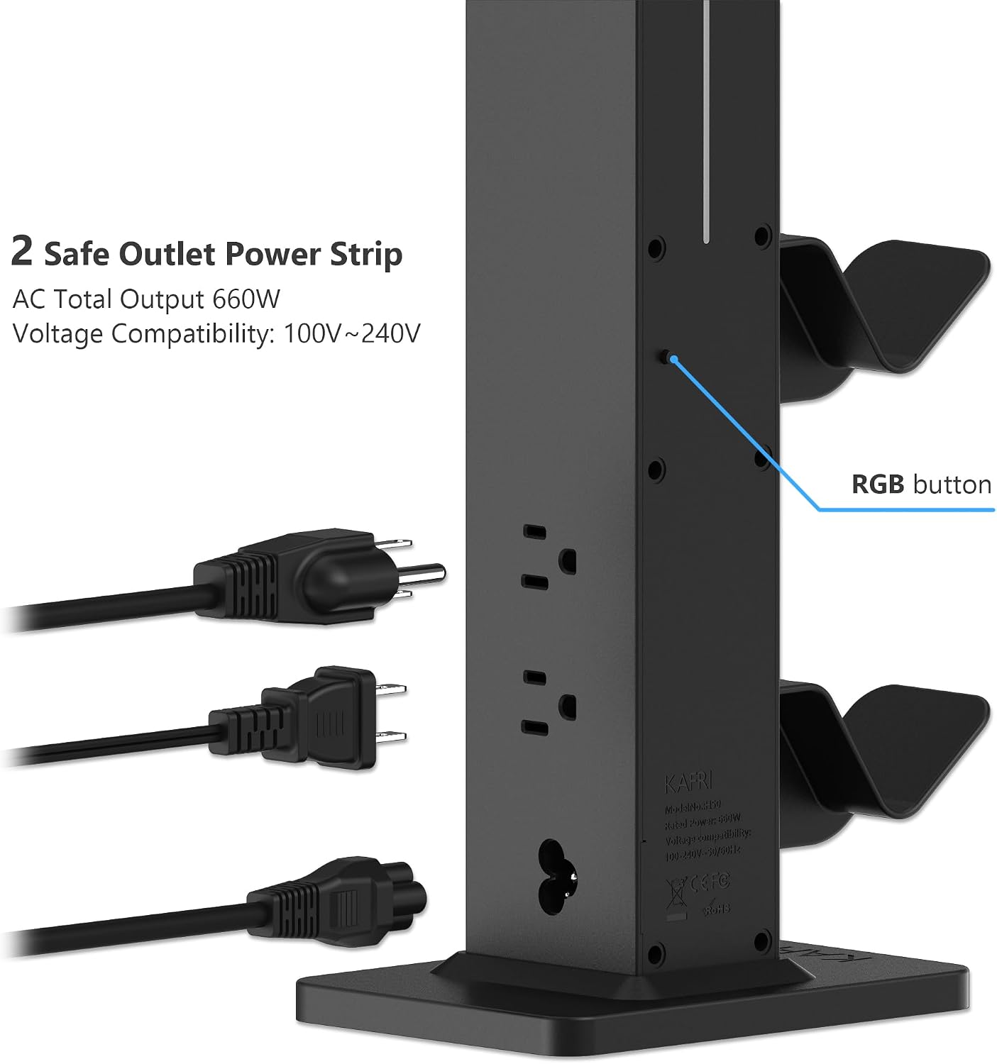 RGB Gaming Headphone Stand with Controller Holder, Desk Organizer with Retractable Charger Cable, 2 AC Outlets & 4