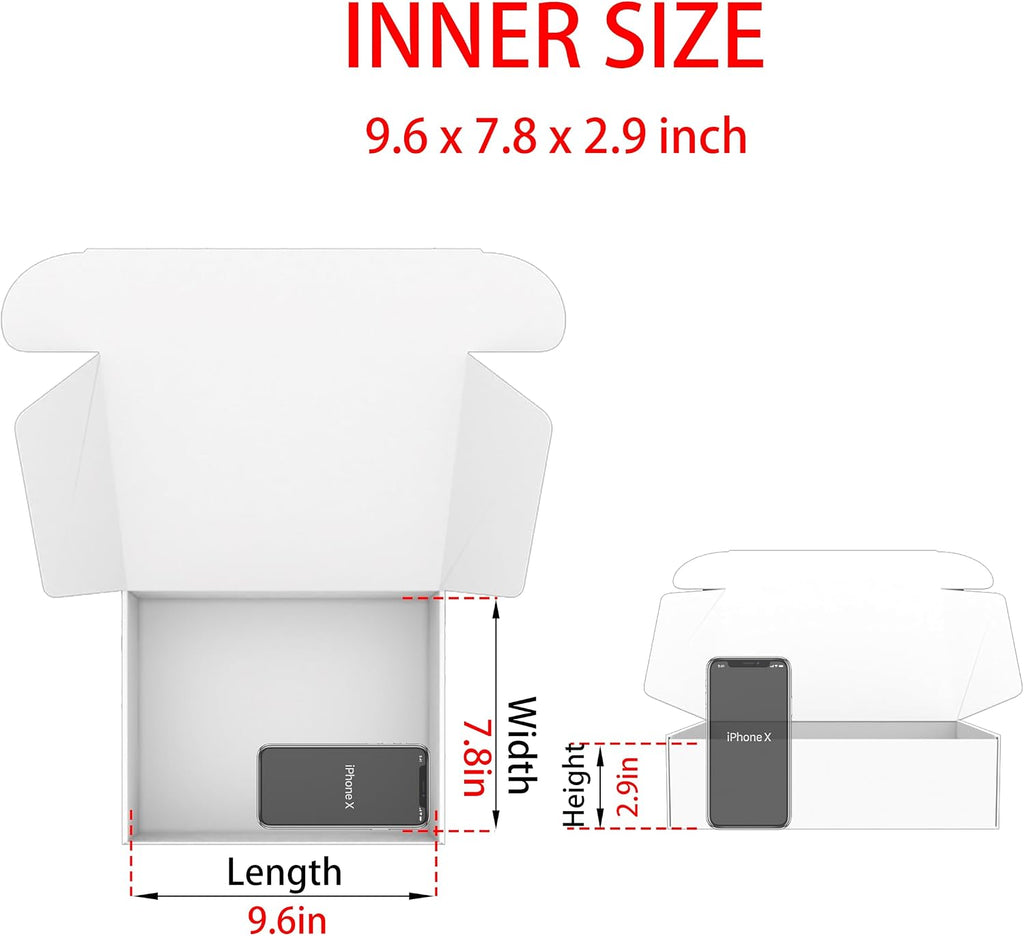 10x8x3 Shipping Boxes White Mailer Corrugated Cardboard Box Set of 25