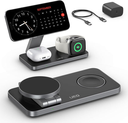 Foldable 3 in 1 Wireless Charging Station for Apple Magsafe Charger Stand,Fast Magnetic Wireless Charger Station for
