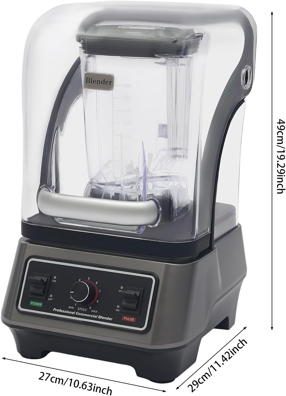 Commercial Blender, Quiet Blender with Soundproof Shield, Black for Kitchen