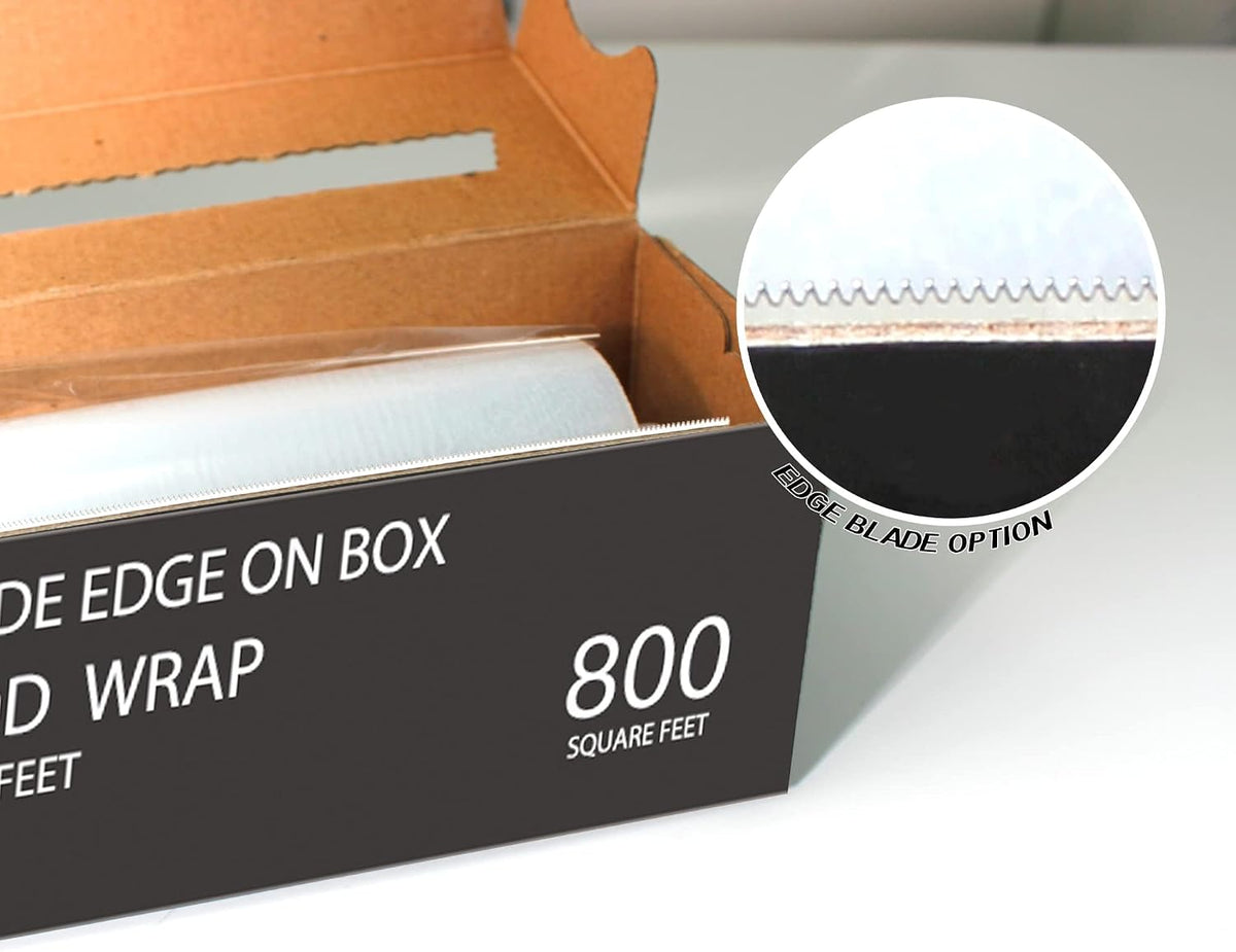 Plastic Food Wrap- 800 SQ. FT. BPA-Free, Includes Optional Slide Cutter, Extra Cling And No Mess, Clear