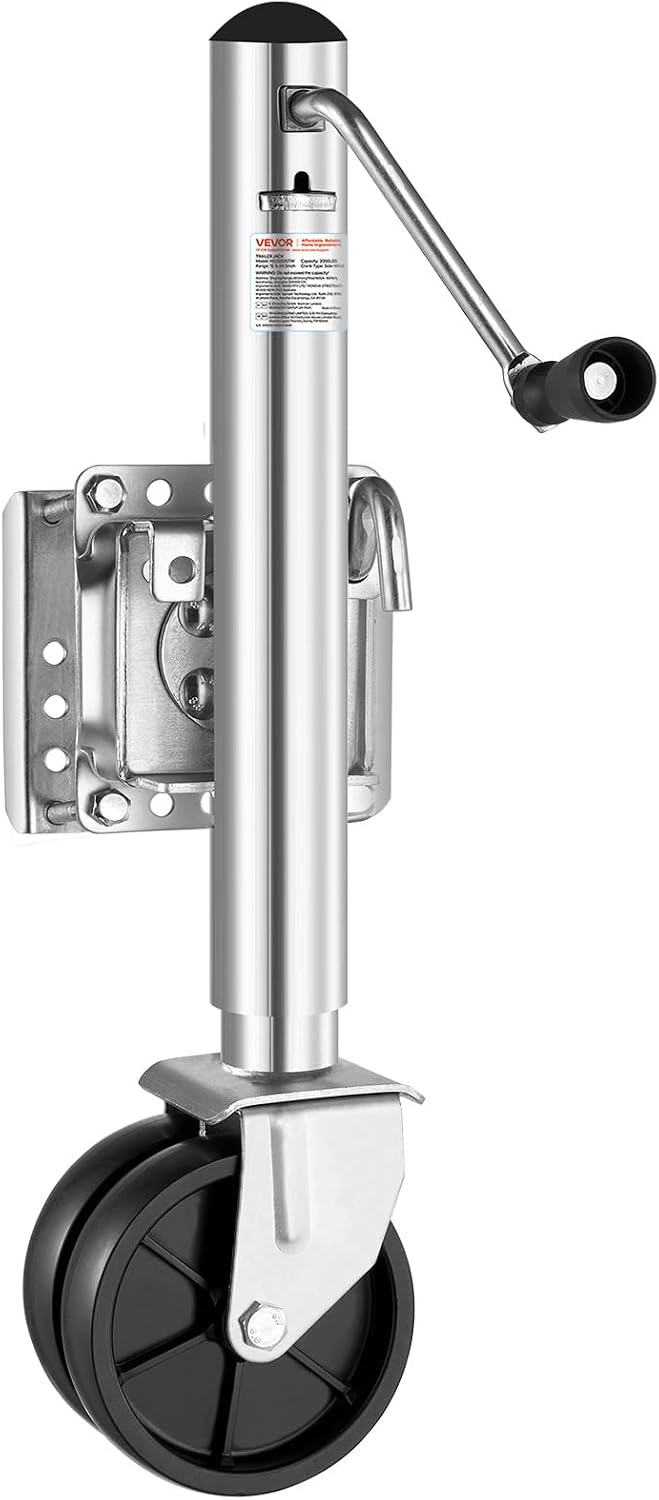 Trailer Jack with Wheel, 2000 lbs Load Capacity, Heavy Duty Swivel Boat Trailer Jack with PP Single Wheel & Ergonomic