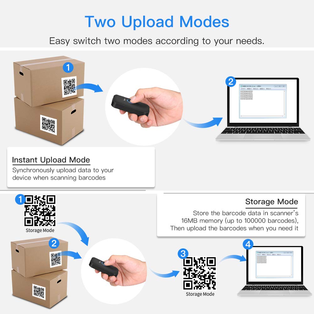 Portable Mini Bluetooth 1D 2D Barcode Scanner PDF417 QR Code Scanner