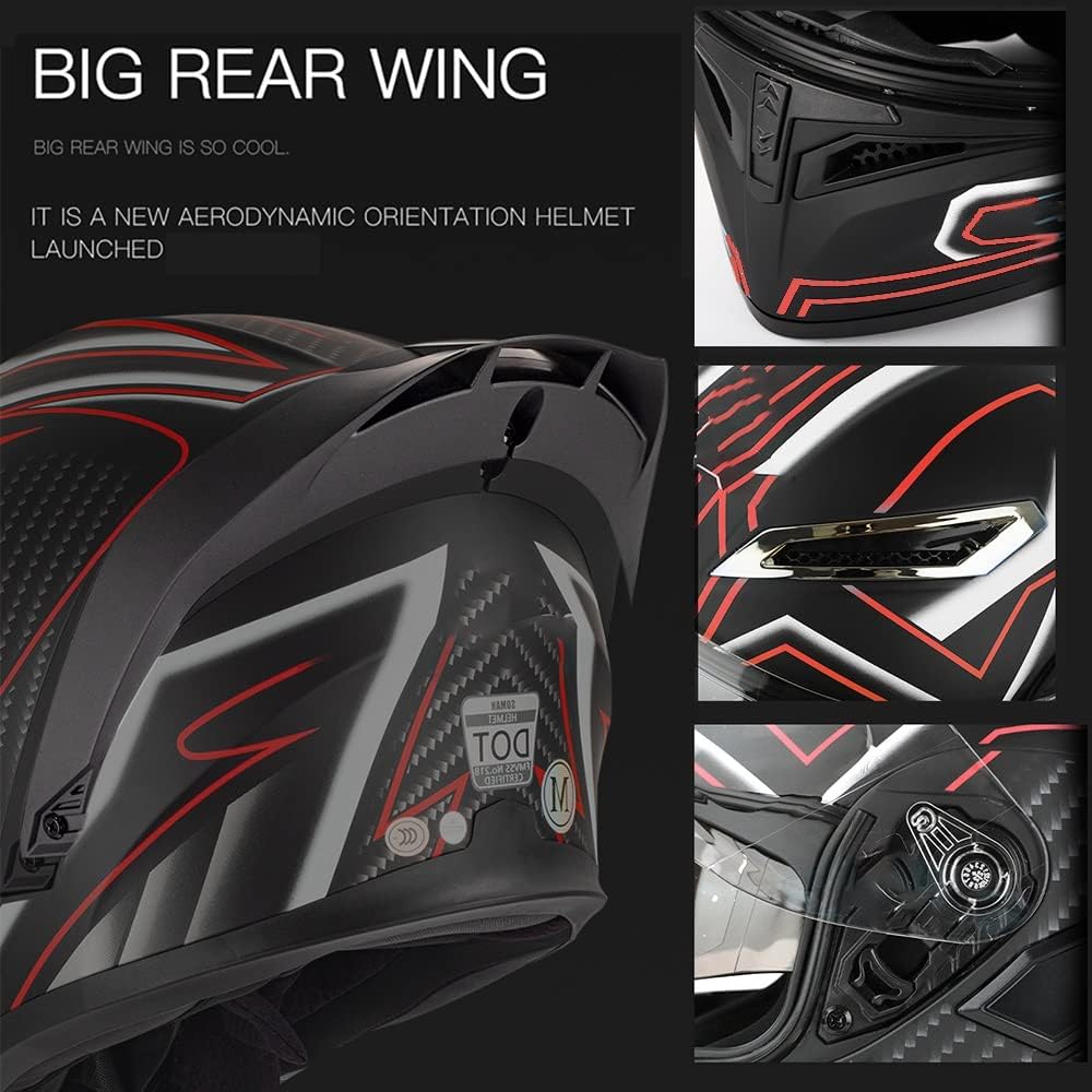 Bluetooth Modular Motorcycle Helmet with Tail DOT/ECE Approved Flip Up Front Helmets Dual Anti-Fog Visors Full Face