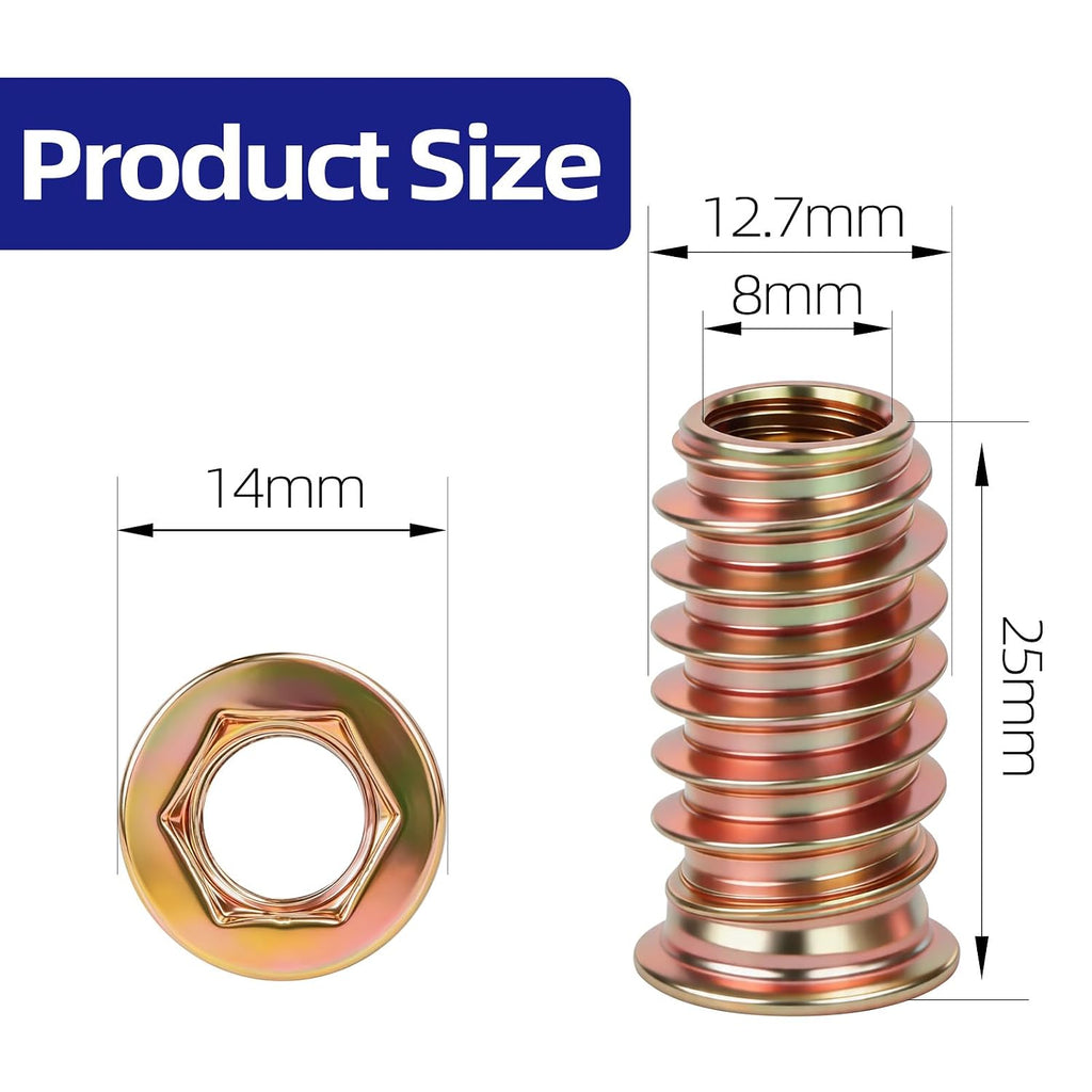 M8 x 25mm Threaded Inserts for Wood, Zinc Plated Carbon Steel Hex Socket Drive Insert Nuts for Wood Furniture, Hex Spanner Included, 30 PCS
