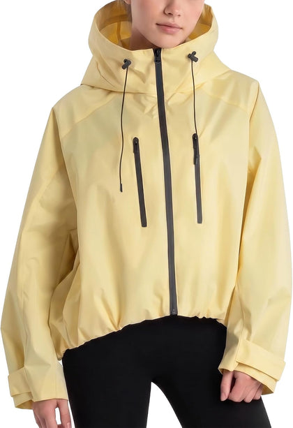 Womens Oversized Water-Resistant Rain Jacket Mock Neck Windbreaker