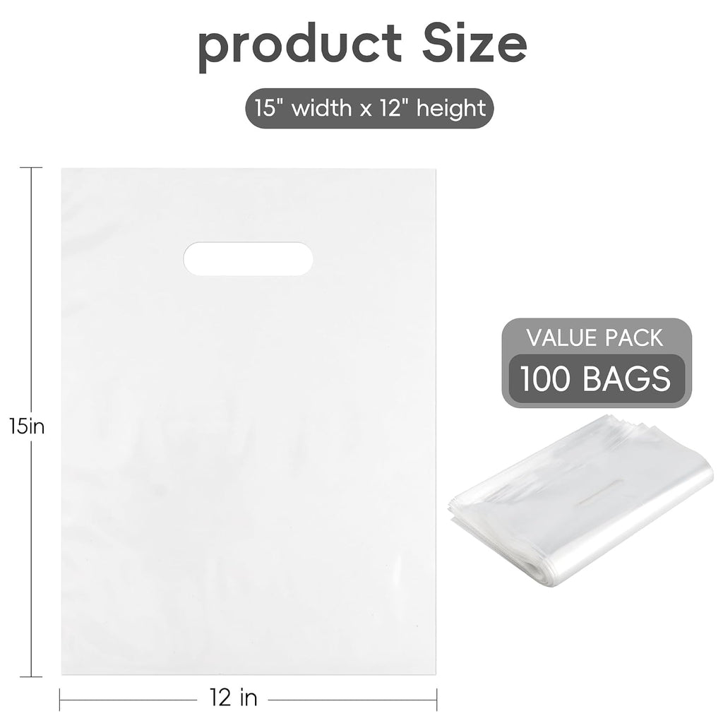 12x15 Clear Plastic Bags with Handles 100 Pack