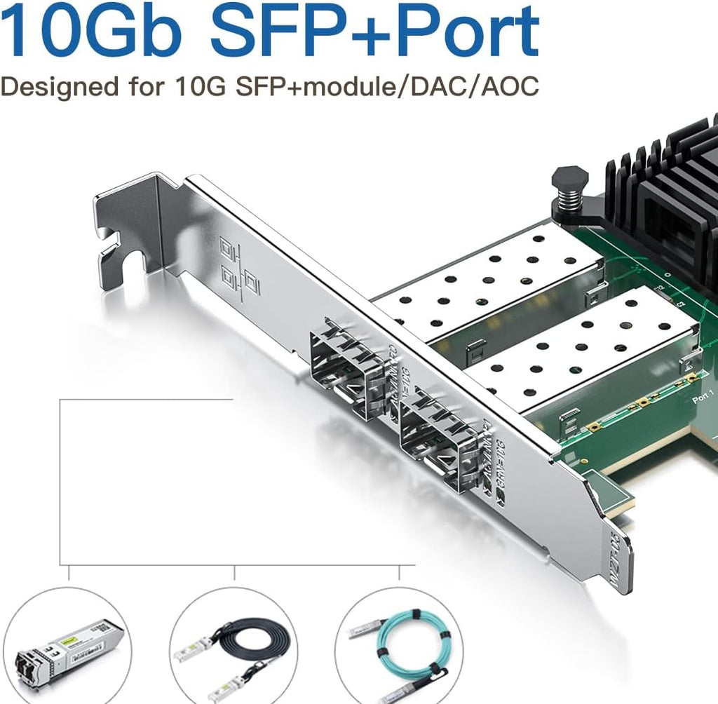 H!Fiber 10Gb SFP+ PCI-E Network Card NIC, with Intel 82599ES Chip, Dual SFP+ Ports, Compare to Intel X520-DA2 (E10G42BTDA), PCIe X8, Ethernet LAN Network Adapter Support Windows/Linux/VMware