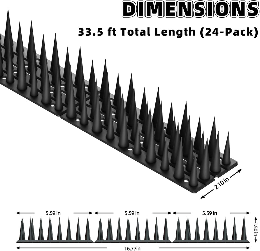 Bird Spikes, 24 Pack, 33.5 FT Total Coverage, Outdoor Bird Deterrent for Pigeons and Small Birds, Helps Keep Cats and
