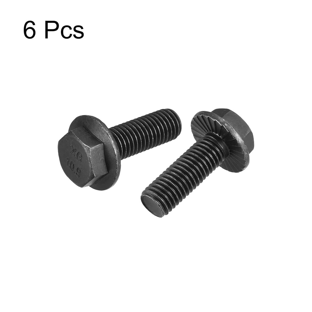 uxcell M12-1.75x35mm Hex Serrated Flange Bolts 10.9 Grade Carbon Steel Screws 6pcs