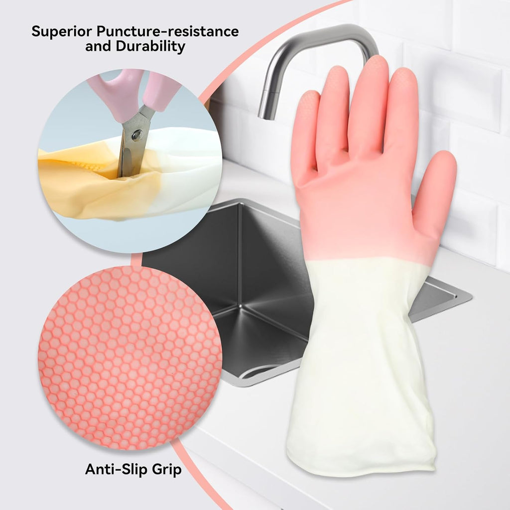 Rubber Dishwashing Gloves 6 Pairs, Rubber Cleaning Gloves for Household Washing Dishes Cleaning Gardening, Colorful