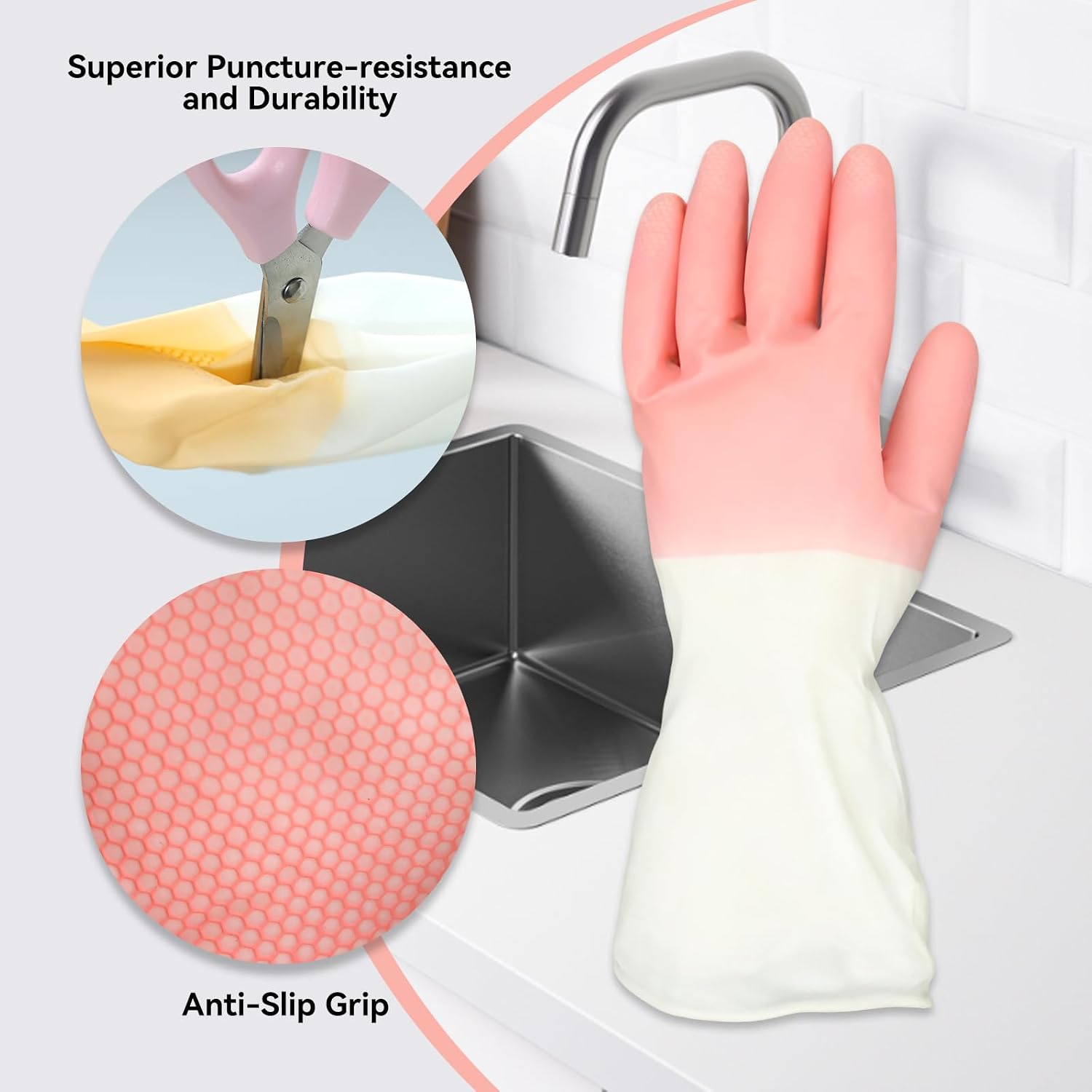 Rubber Dishwashing Gloves 6 Pairs, Rubber Cleaning Gloves for Household Washing Dishes Cleaning Gardening, Colorful