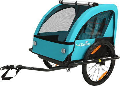 Kids Bike Trailer, Suitable for 1 to 2 Children, Double Seat, Universal Coupler, Foldable, Canopy with Bug Screen and