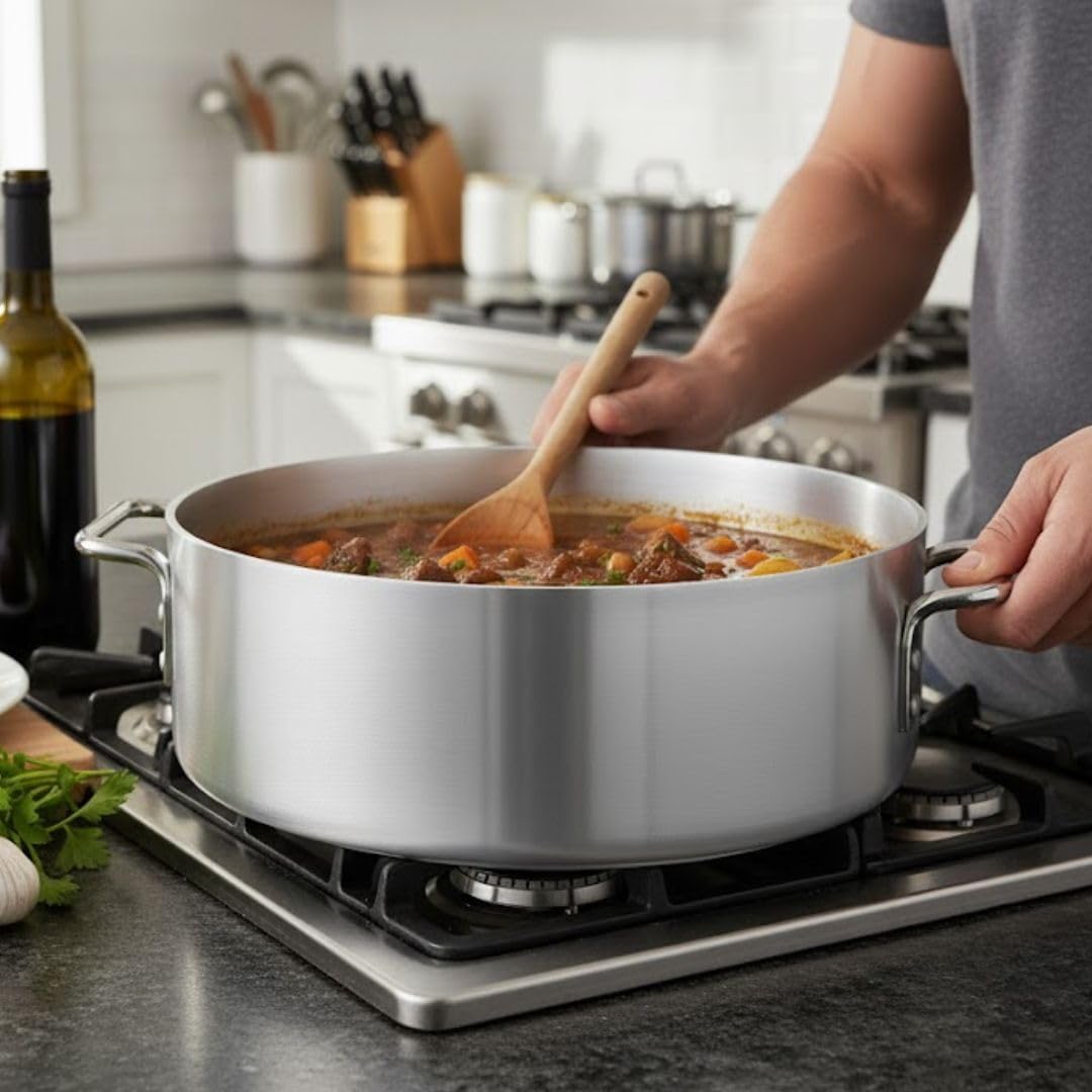 15 qt. Heavy Weight Aluminum Brazier 6 mm Thickness- Brazier with Riveted Handles Perfect for Roasting Sauteing