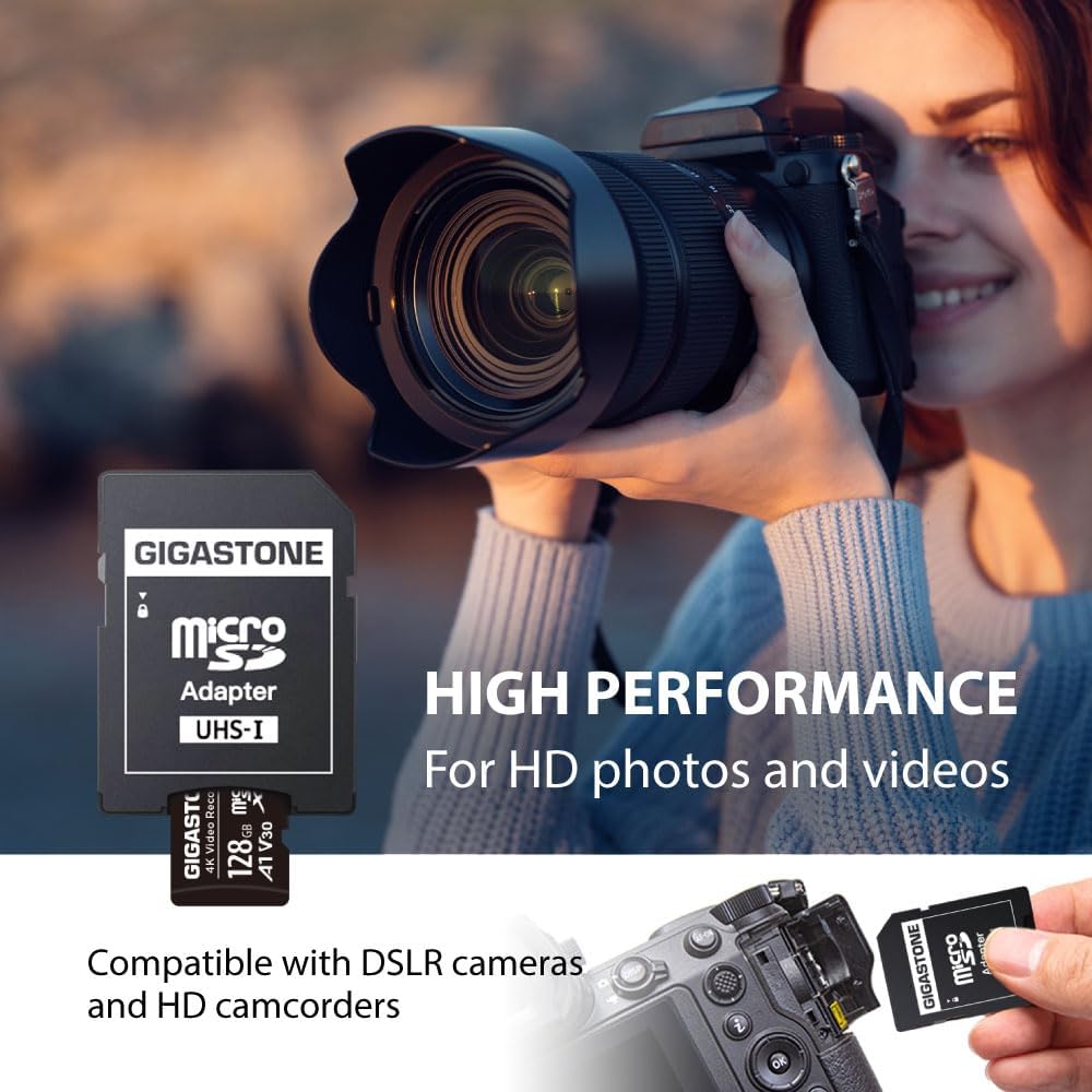 128GB Micro SD Card A1 V30 1-Pack, 4K Video Pro, Security Camera, Dash Cam, Drone, 100MB/s MicroSDXC Memory Card
