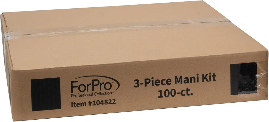 ForPro 3-Piece Mani Kit, 100-Count, Individually-Packed Manicure Set, White Wood Nail File 80/100 Grit, Orange Mini