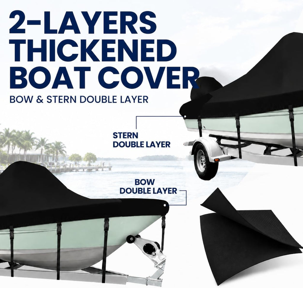 1200D Center Console Boat Cover 16-18.5ft with Motor Cover,Black | Air Vents to Keep