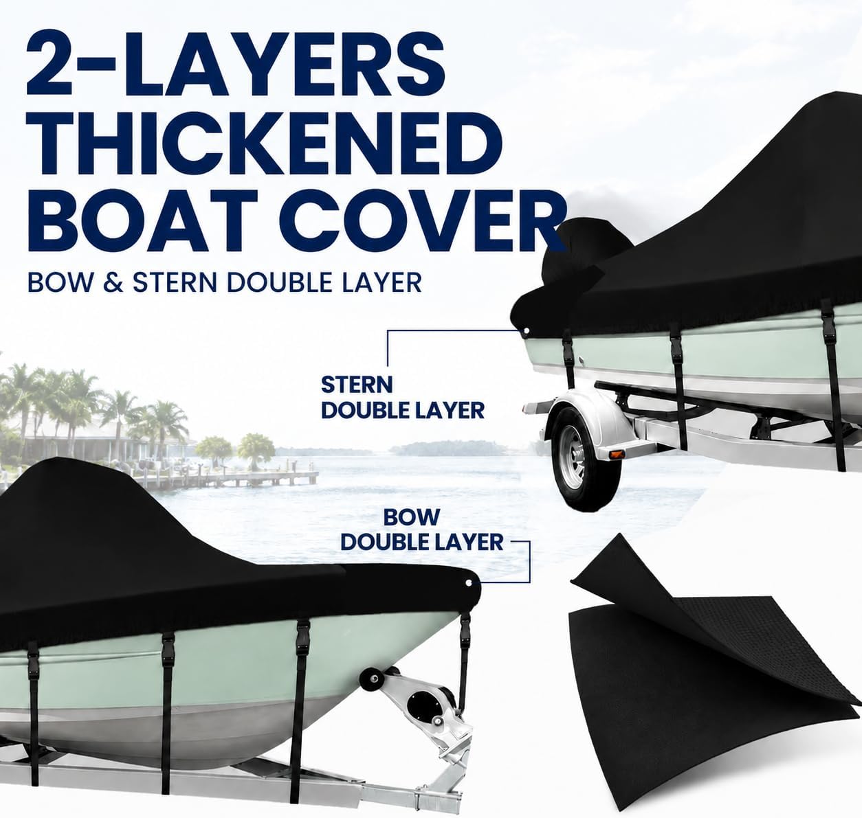 1200D Center Console Boat Cover 16-18.5ft with Motor Cover,Black | Air Vents to Keep
