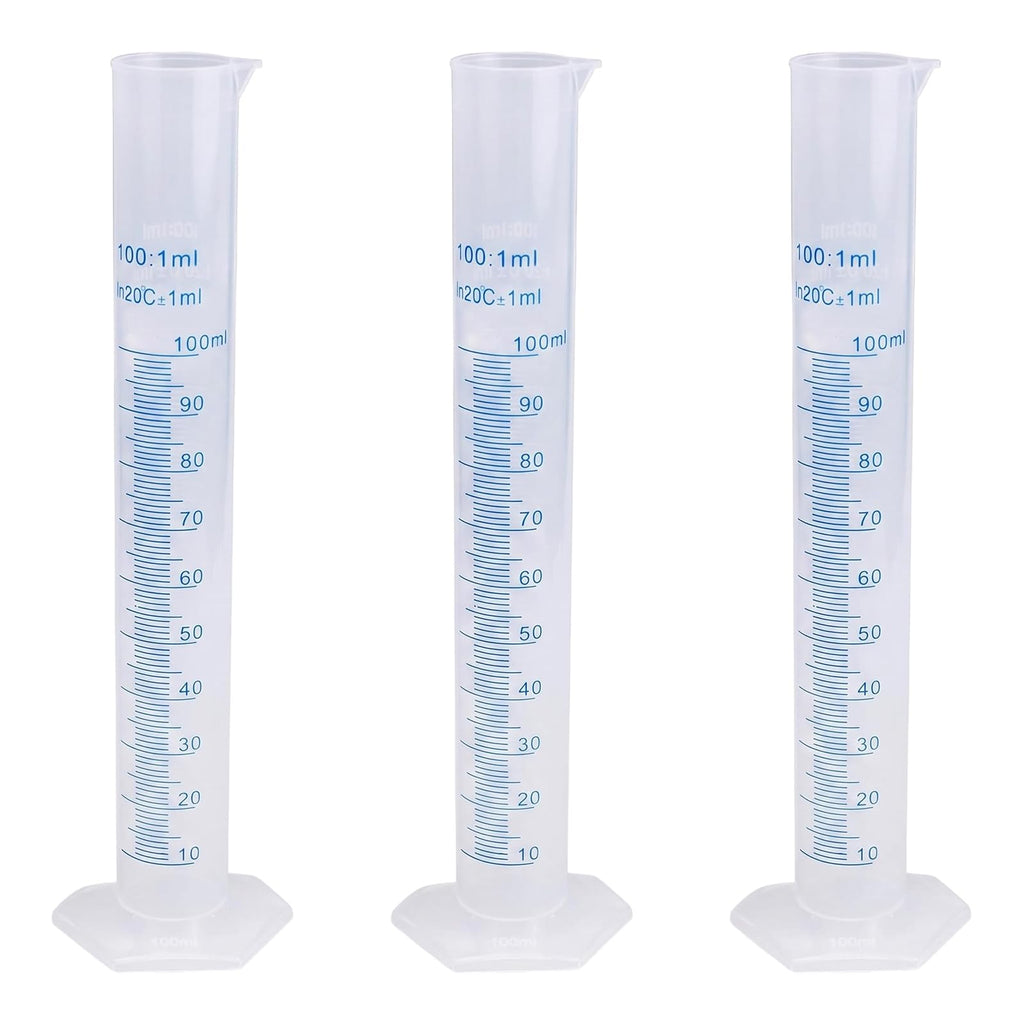 ECHO-OVE 3 Pcs Plastic Graduated Cylinders, 2-Sided Measuring Lines，100ml