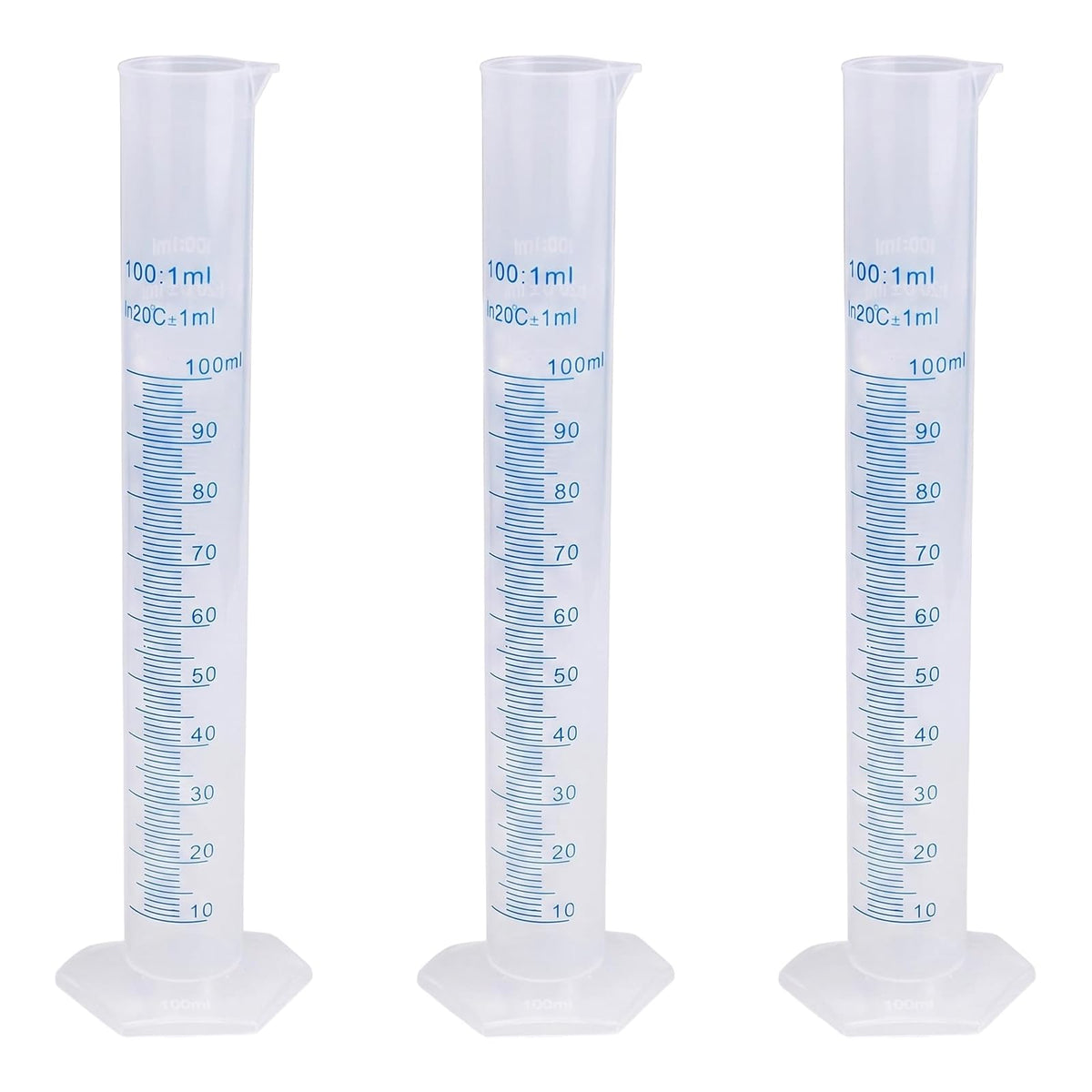 ECHO-OVE 3 Pcs Plastic Graduated Cylinders, 2-Sided Measuring Lines，100ml