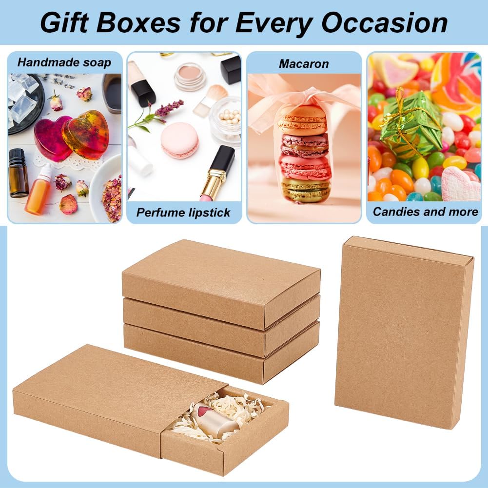 20 Pack Brown Kraft Paper Drawer Boxes, 5.3x3.8x1 Inch Rectangle Kraft Paper Gift Box Cookie Boxes for Wedding Party