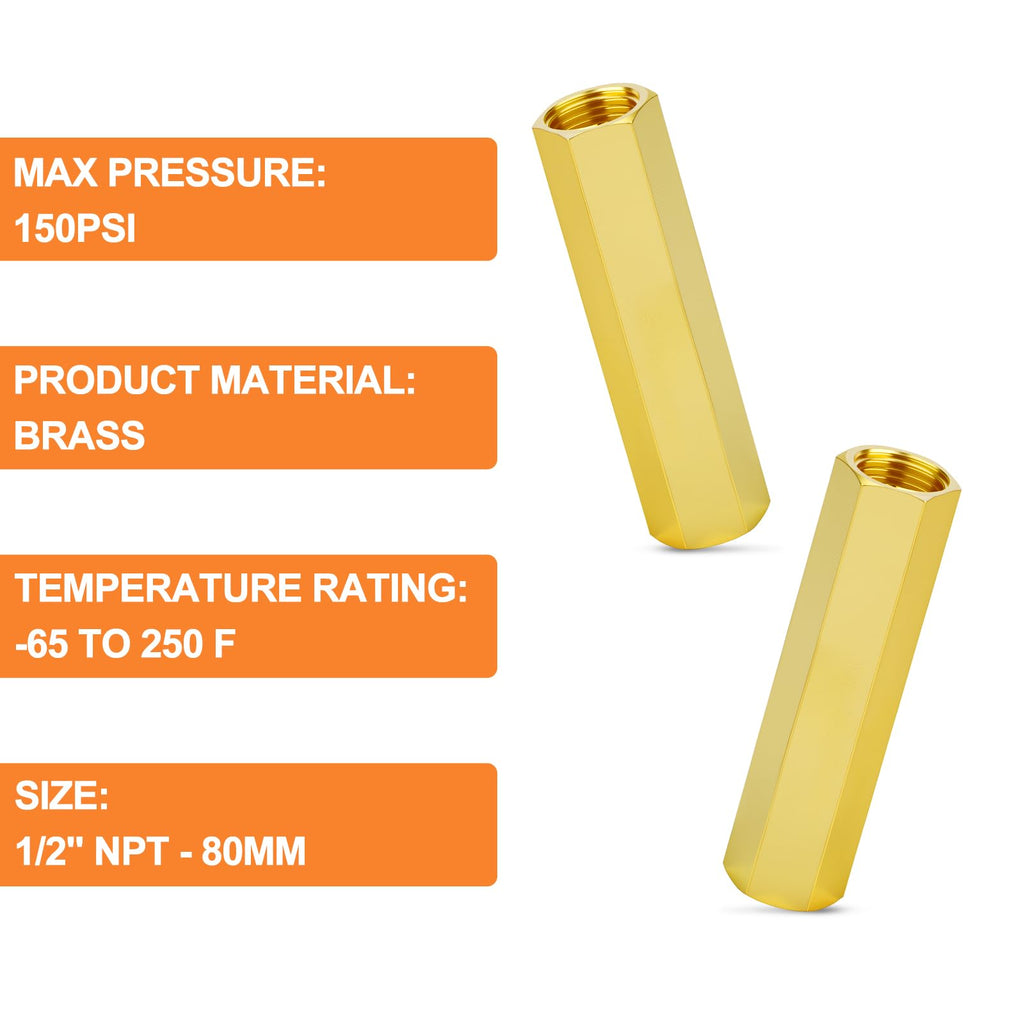 GASHER 1/2" FNPT Brass Long Nipple 3" Length Pipe Fitting