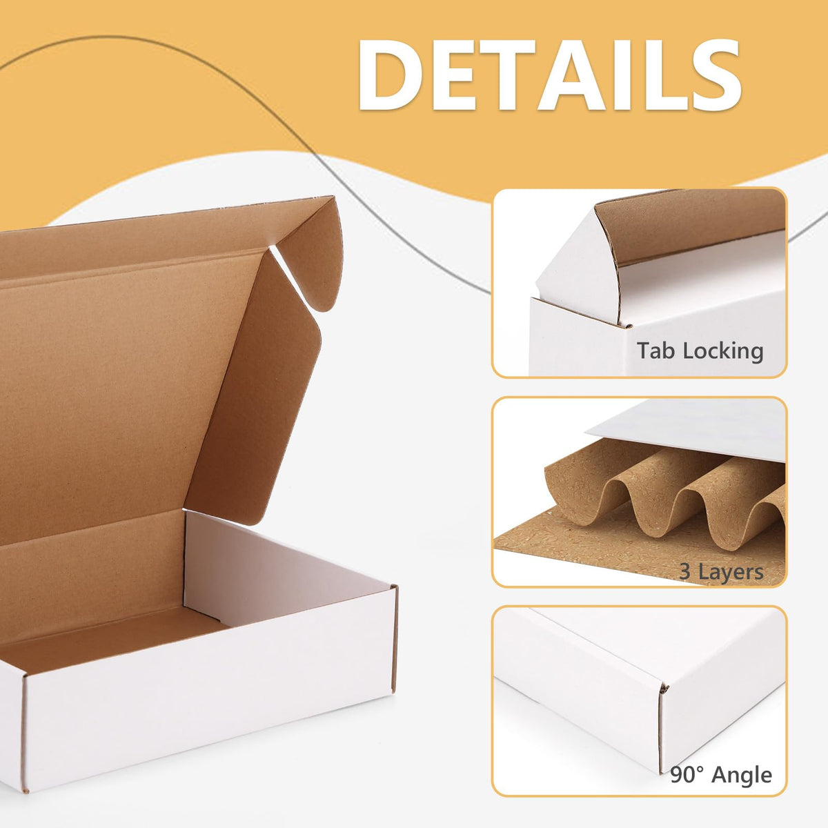 6 Pack 12x9x3 Shipping Boxes, White Corrugated Cardboard Boxes for Packaging Small Business, Moving, Shipping