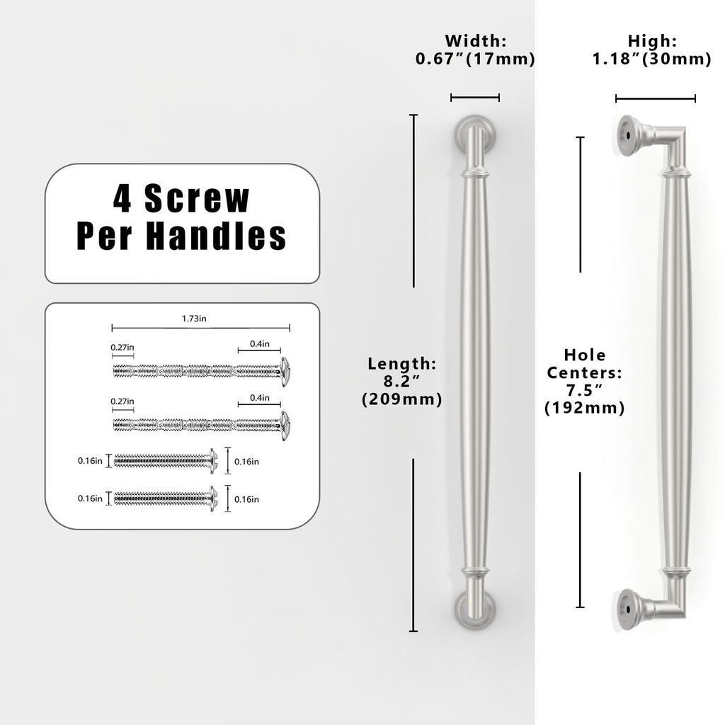 10 Pack Brushed Satin Nickel Cabinet Pulls 7.5 Inch(192mm) Kitchen Cabinet Handles Cabinet Hardware for Drawer Pulls