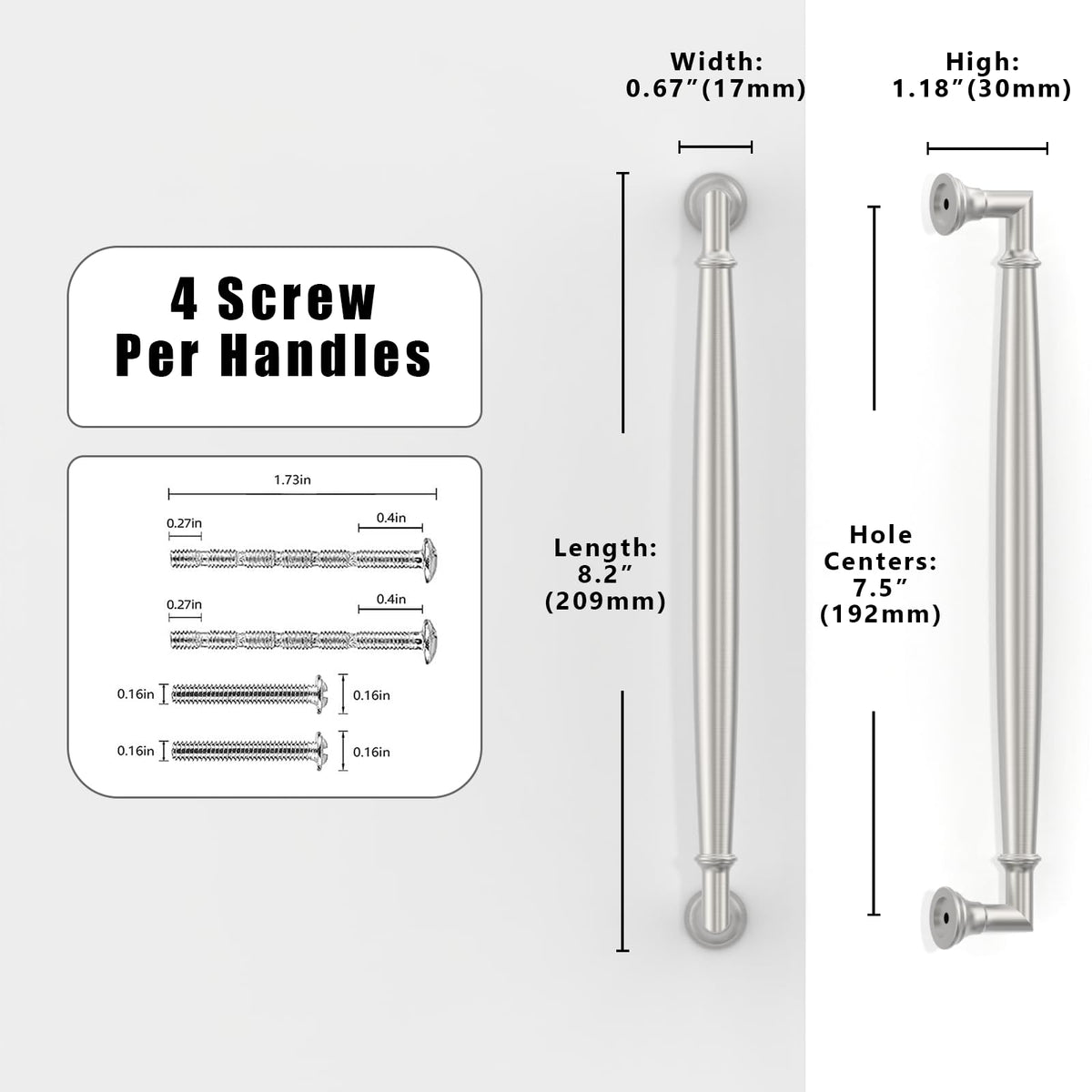 10 Pack Brushed Satin Nickel Cabinet Pulls 7.5 Inch(192mm) Kitchen Cabinet Handles Cabinet Hardware for Drawer Pulls