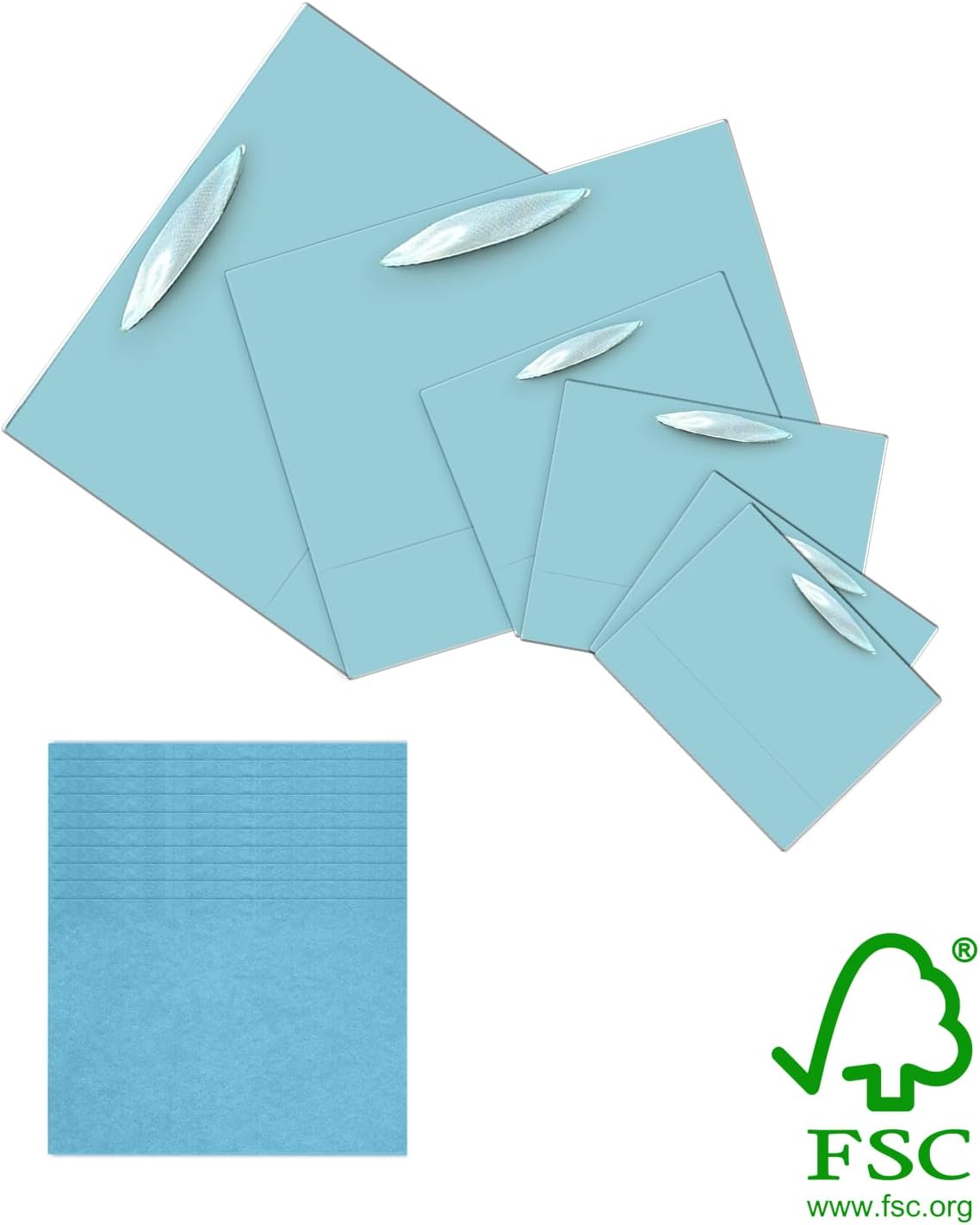 24PCS Lake Blue Gift Bags with Ribbon Handles Mulit Assorted Sizes Gift Wide Bags (4pcs Large 13", 10pcs Medium 9.6"