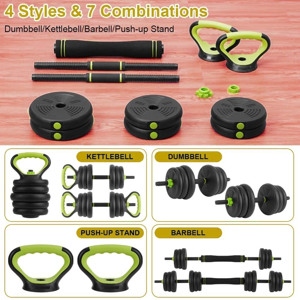 4-in-1 Adjustable Dumbbell Set, 30/44/66/88 Lbs Free Weights Set with Connector, Fitness Exercise Equipment Used As