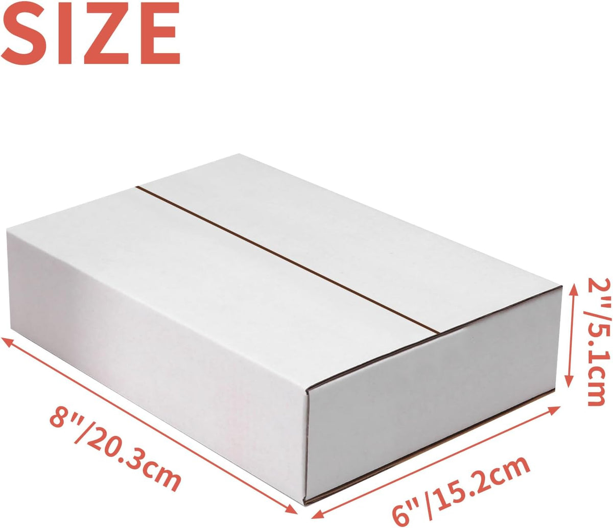 25-Pack Shipping Boxes 8x6x2 Inches, White