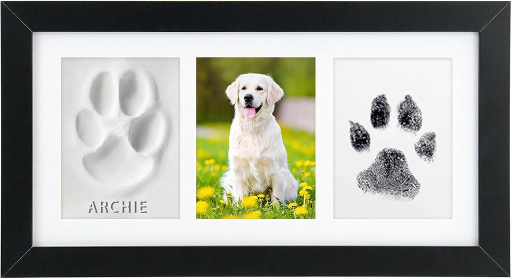 Paw Print Frame Kit, Dog Paw Print Kit with Clay & No Mess Ink Pad, with Customization Tool, Wooden Pet Memorial